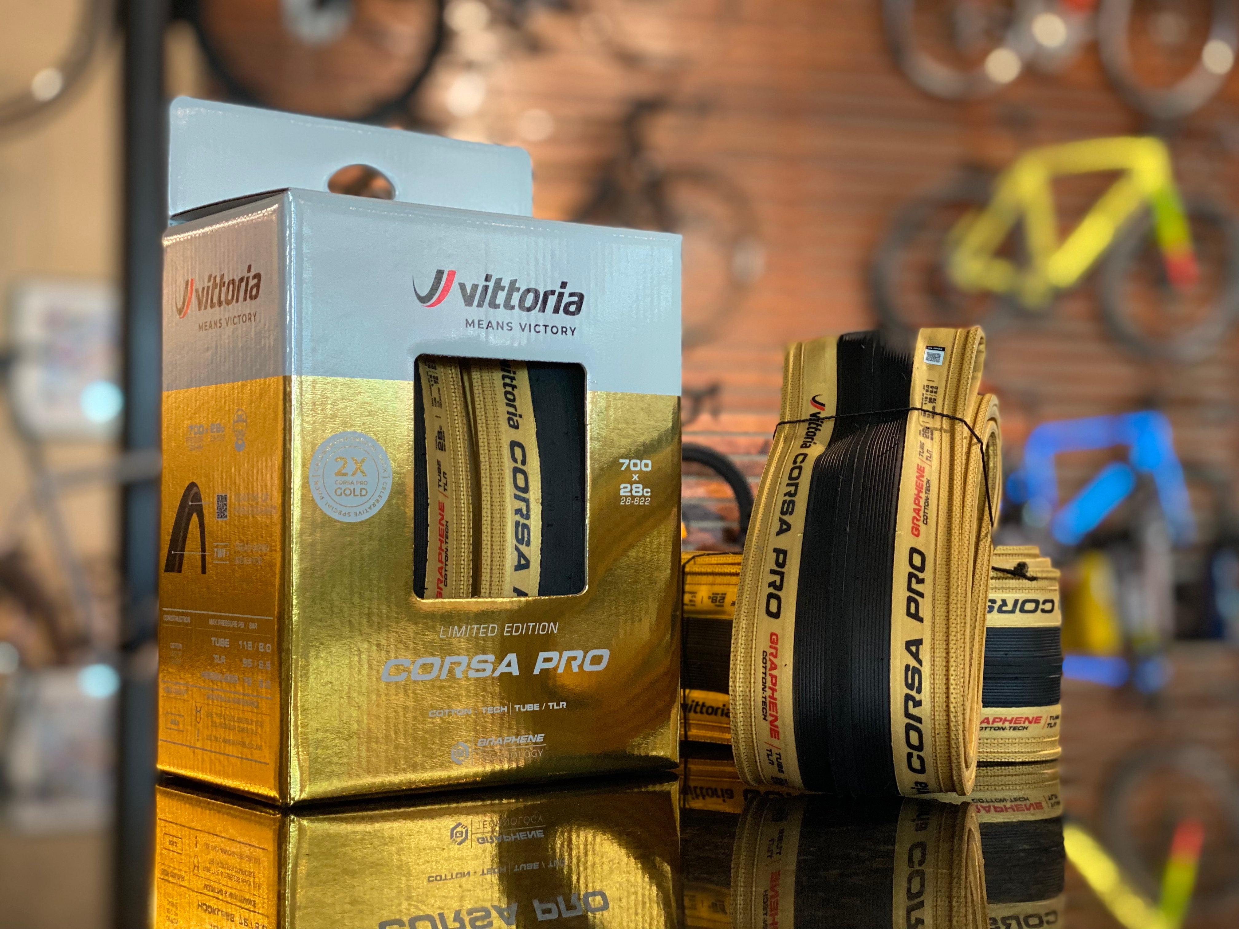 Vittoria Corsa Pro Tires 700 x 28, GOLDEN CHAMP PAIR Tubeless